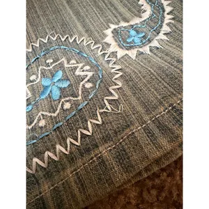 Vintage Y2K Revolt Jeans Co Embroidered Paisley Denim Mini Skirt Western Boho thumbnail 4