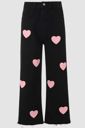 Cider wide leg crop black jeans with pink hearts - Size Small thumbnail 1
