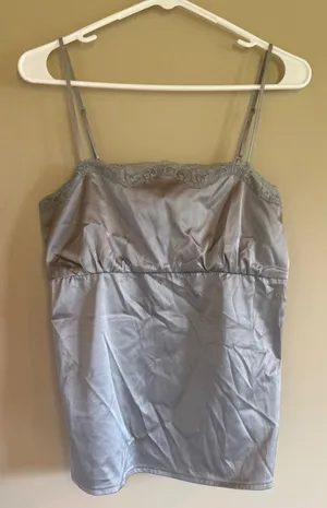 New York & Company Womens Silver Satin‎ Lace Trim Camisole Top Size M Grey thumbnail 1