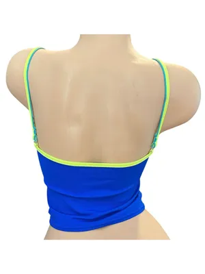 Vintage Surfside Blue Neon Trim Strappy Crop Tankini Top Size Large thumbnail 3