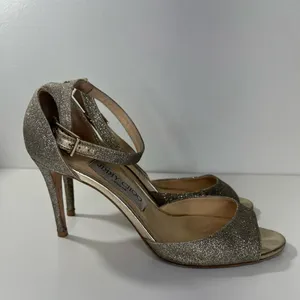Jimmy Choo Annie D'Orsay Glitter Sparkle Ankle Strap Sandals Heels thumbnail 8