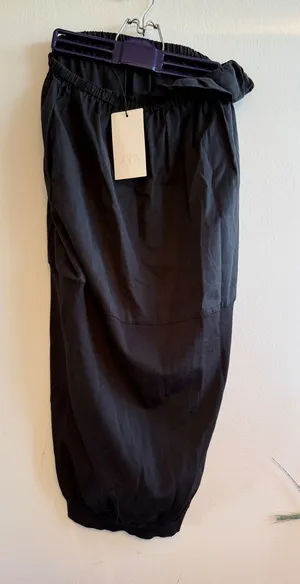 Zara‎ Black Mixed Media Ribbed Knit Midi Skirt Elastic Waist Womens M thumbnail 1
