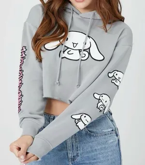 Hello Kitty Cinnamoroll Grey Cropped Hoodie Women’s Medium thumbnail 1