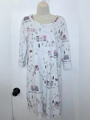 Soma XS Ski Town Nightgown Dress Aspen Vail Breckenridge Park City 3/4 Sleeve thumbnail 2