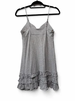 Pink Rose Striped Ruffle Mini Dress in Gray and Black Size M thumbnail 2