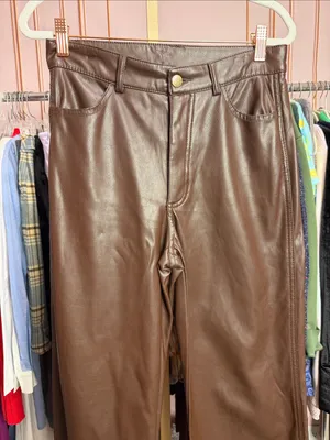 Garage Brown Faux Leather High Rise Wide Leg Pants Straight Leg Trousers. Size S thumbnail 3