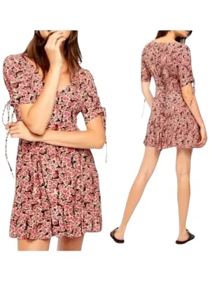 Free People Melanie Dress Women XS Red Floral Mini‎ Boho Cottagecore Festival thumbnail 2