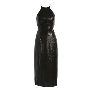 Bardot Easton Dress Size 6 Black Sequin Open Back Thigh Slit Midi Cocktail NWT thumbnail 3