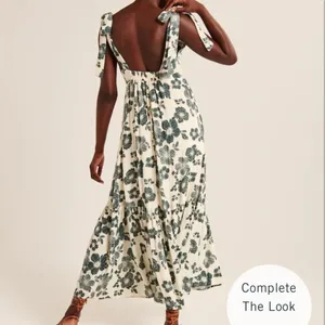 Abercrombie | Tie-Strap Floral Babydoll Midi Dress Green thumbnail 2