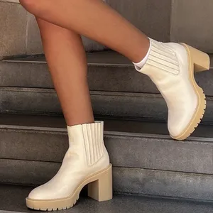 Dolce Vita Women’s Ankle Boots Lug Sole Block Heel‎ Chunky Faux Leather Cream 11 thumbnail 1