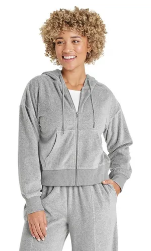 NWT Universal Thread Leisure Studio Velour Hoodie Sweatshirt 92090310 Gray L thumbnail 1