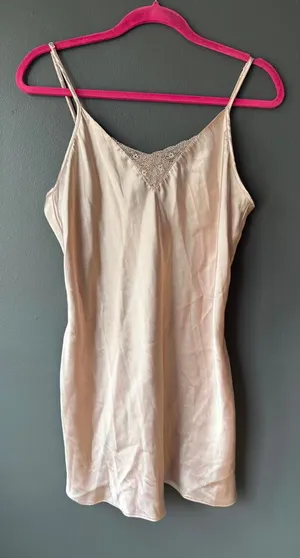 Linea Donatella Pale Pink Satin Slip Dress with Lace Detail Size Large thumbnail 1