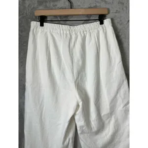 John Mark White Linen Blend Cropped Wide Leg Pants Elastic Waist‎ Button Hem MD thumbnail 4