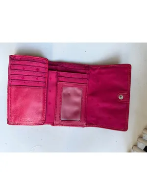 Fossil Red Leather Trifold Wallet with Zipper Pocket thumbnail 3