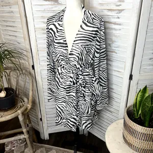 PRINCESS POLLY Women's 10 Marty Long Sleeve Faux Wrap Mini Dress Zebra Belted thumbnail 6