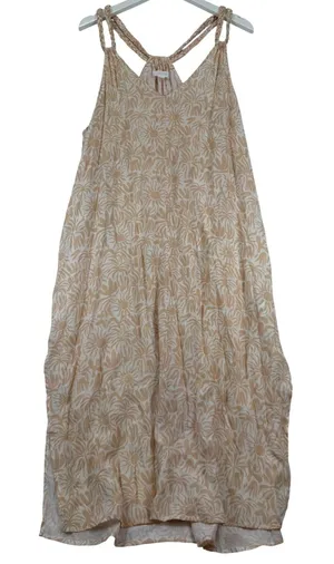 Ibiza Womens Peach Cream Floral Sunburst Braided Strap Maxi Dress Large RN103658 thumbnail 1
