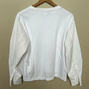 Athleta Mixed Media Long Sleeve White Pullover Sweatshirt Crew Neck Size Medium thumbnail 4