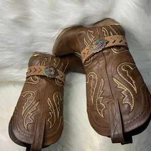 Handmade Womens Brown Leather Floral Metal Buckle Removable Boot Band One Size thumbnail 1