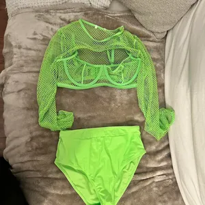 Lime green 3 piece rave set/dance costume thumbnail 1