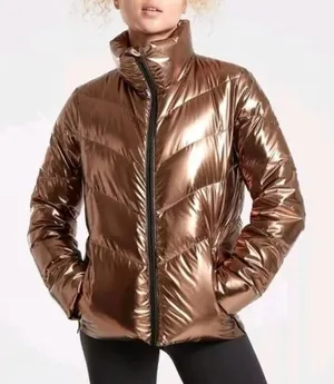 Athleta Lofty Down Puffer Jacket Size Small Bronze Metallic Winter Coat Gorpcore thumbnail 1
