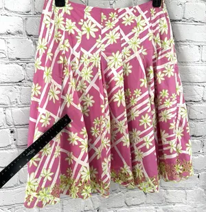 Vintage Lilly Pulitzer Ingrid Skirt Size 8 Pink Green Eyelet Trim Lined Pleated thumbnail 3