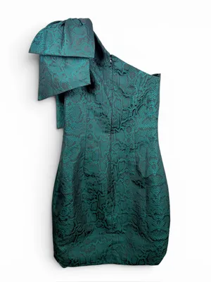 NWT WNTRMSE Green & Black Henna Dress Jacquard One Shoulder Bow Accent,‎ Size 2 thumbnail 4