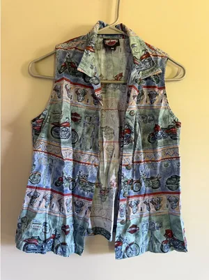 Harley-Davidson Womens All Over‎ Print Motorcycle Sleeveless Button Down Shirt M thumbnail 1