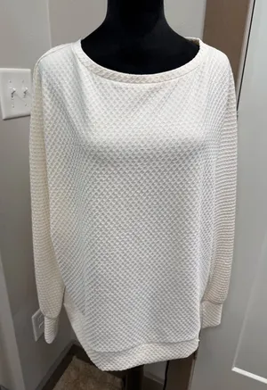 Buckle Black White Cream Waffle Knit Textured Sweater Crewneck Tunic Long M thumbnail 1