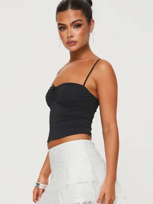 Princess Polly Black Vihaan Crop Top Size 2 Bow Detail Sweetheart Neckline NWT thumbnail 2