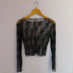 Long Sleeve Sheer Floral Top Black Sexy Mesh Layering See Through Lace Alt Baddi thumbnail 2