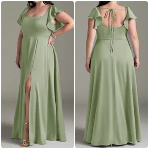 Azazie Dusty Sage A-Line Satin Maxi Dress NWT Size A16 thumbnail 3
