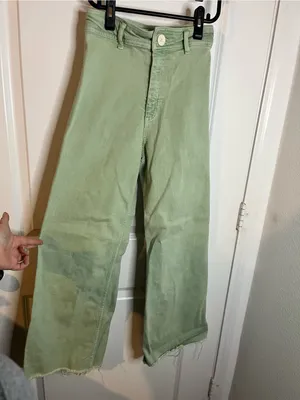 Zara Culotte Patch Pockets Marine Straight Jeans High Rise Sz 2 Sage Earthy Boho thumbnail 5