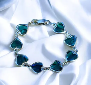 Vintage silver tone abalone heart link bracelet thumbnail 1