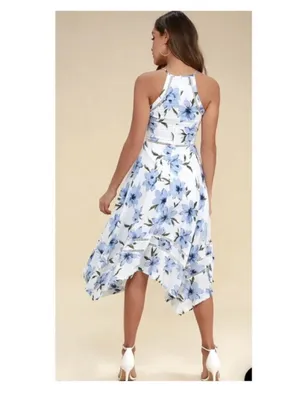 NWT Lulus Lovely White Blue Floral Print 100% Cotton Midi Dress Women's Size XL thumbnail 4