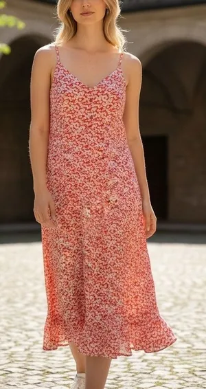 Lulus‎ Red Floral Daisy Ruffle Midi Dress Women Small Cottagecore Boho Romantic thumbnail 1