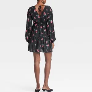 A New Day XL Y2k Fairy Whimsigoth Long Sleeve Dropped Waist Mini A-Line Dress -Black flora thumbnail 7