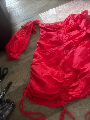 O. Vianca Red Ruched off the shoulder mini dress thumbnail 4