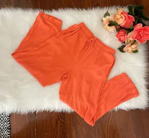 Vintage Coral Pull On Pants Crepe Elastic Waistband Drawstring Size Medium thumbnail 1