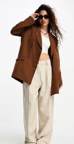 ASOS Heartbreak Brown Oversized Boyfriend Blazer thumbnail 1
