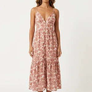 Abercrombie & Fitch Floral Linen Blend Maxi Dress Terracotta XLT Cottagecore thumbnail 2