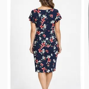 Ralph Lauren Blue Coral Floral Flutter Sleeve Stretch Sheath Dress Size 14 thumbnail 2