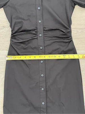 Zara Black Ruched Button Front Mini Shirt Dress XS thumbnail 7