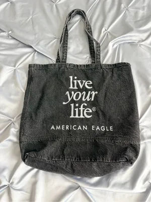 American Eagle Outfitters Black Canvas 'Live Your Life' Tote Bag thumbnail 1