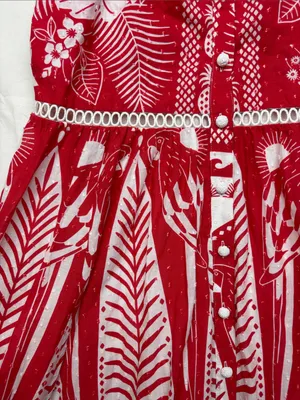 Farm Rio size small Red White Tropical Print Button-Front Maxi Dress vaca party thumbnail 3
