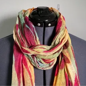 Rue 21 Women's Scarf Orange Yellow Magenta Pink Teal Fringe Hem Flower Rain thumbnail 2