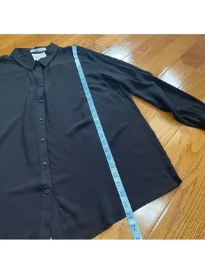 Mango viscose button down long sleeves shirt feather lightweight Black Sz 12 thumbnail 10