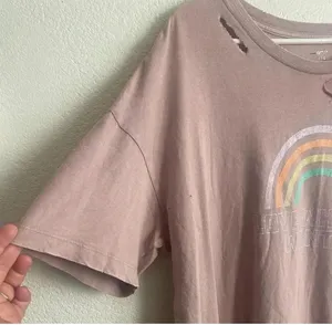 Aerie 🆕NWOT Distressed Vintage Rainbow Print Oversize Tee L🆕 thumbnail 4