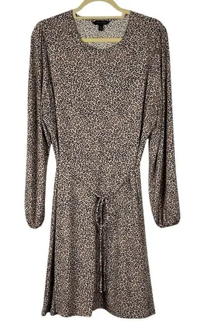 Banana Republic Animal Print Belted Fit and Flare Long Sleeve Dress XL thumbnail 1