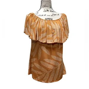 LulaRoe Alana ruffle flounce top. Mustard Gold Cream Palm design Large thumbnail 5