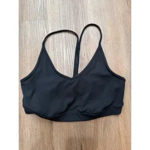 Alo Yoga Womens Ribbed T-Back Sports Bra Black V-Neck Spaghetti Strap Large thumbnail 3